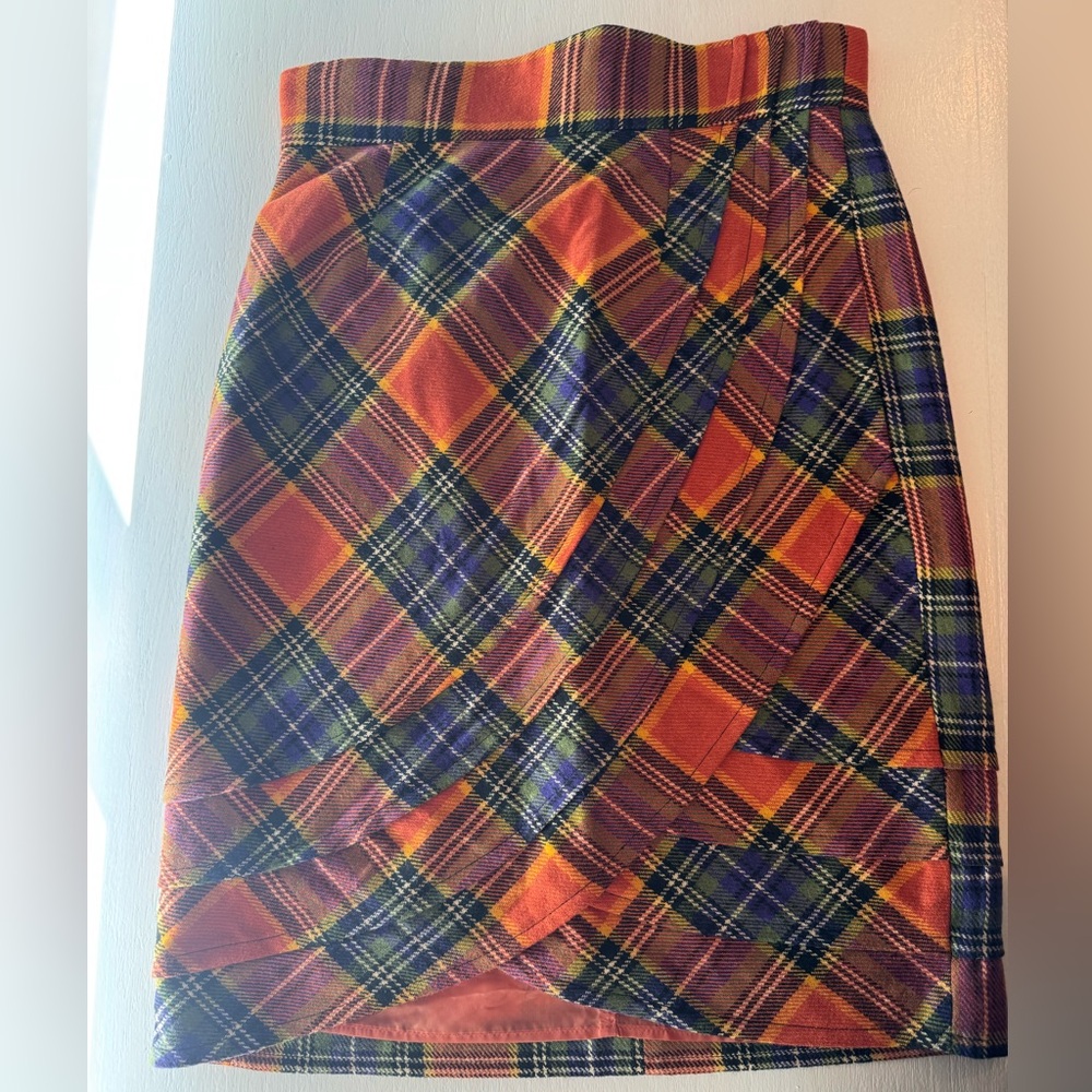 NWT Anthropologie Easy Keeper skirt Orange Plaid Pencil Skirt 8 - Picture 3 of 6